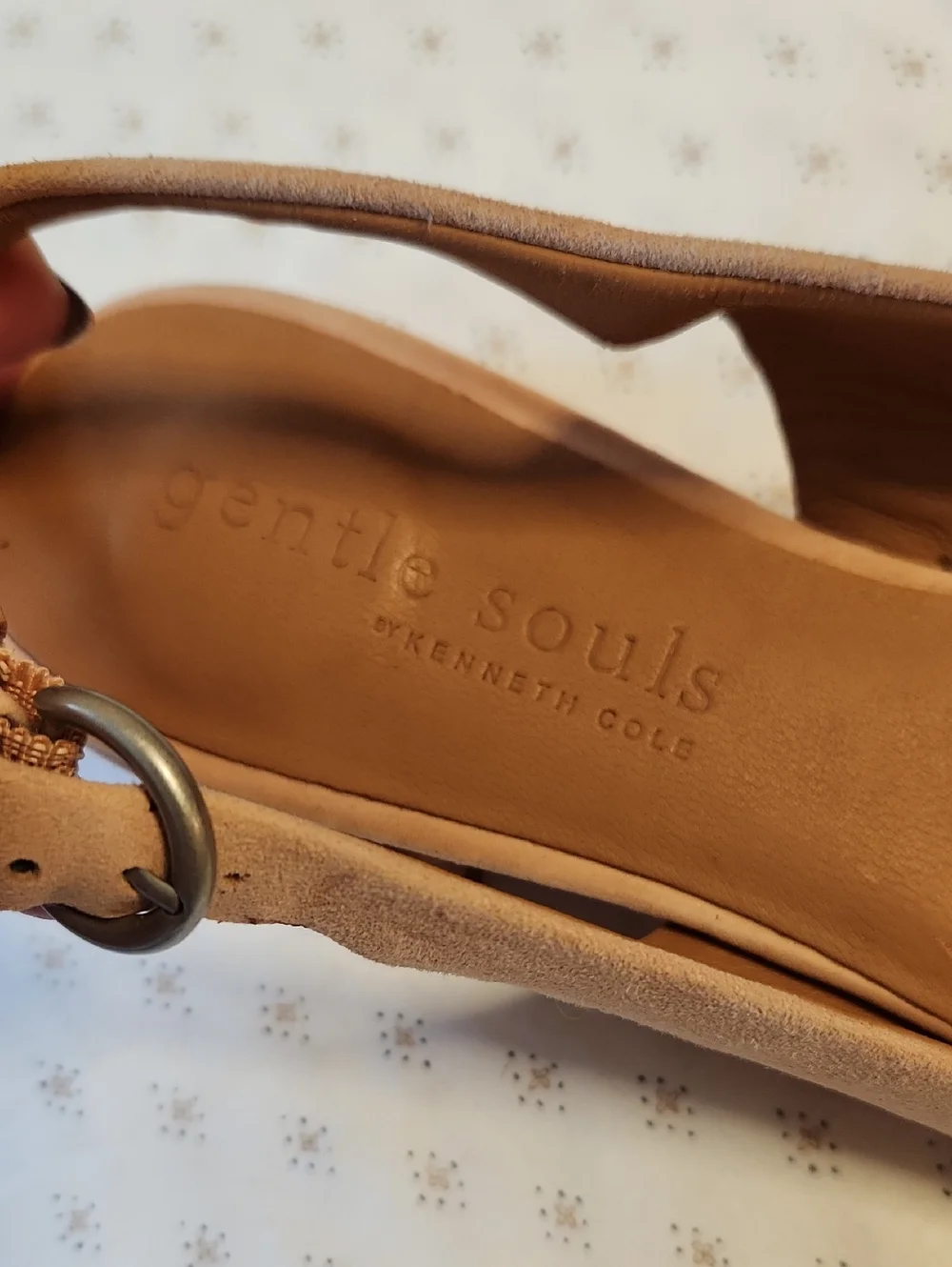 Gentle Souls by Kenneth Cole Blush Suede Slingback Flats with Decorative Ring- 8